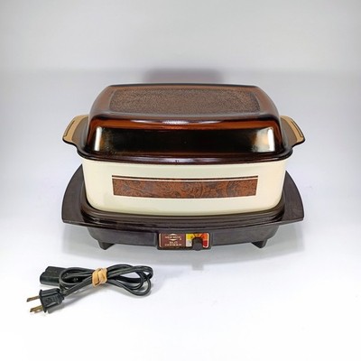 Vintage West Bend Slow Cooker Model 84114 Brown Stripe 4QT Glass Lid Tested
