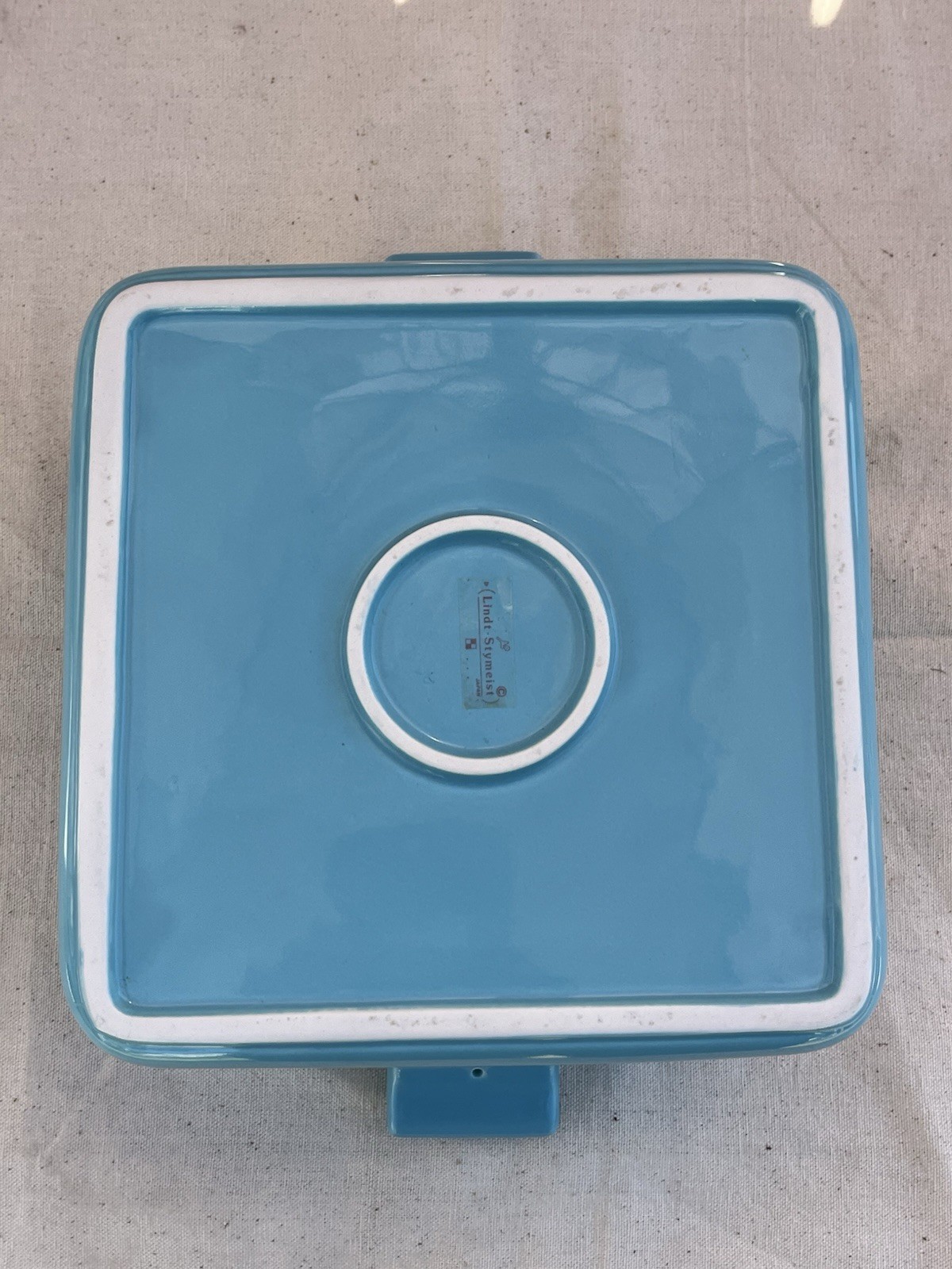 Vtg Lindt Stymeist Colorways CASSEROLE DISH • Aqua Blue Salmon • 2.75 Quart EUC