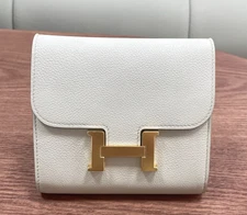 HERMES Constance Short Wallet Clutch White Gold Used Women Designer Classic