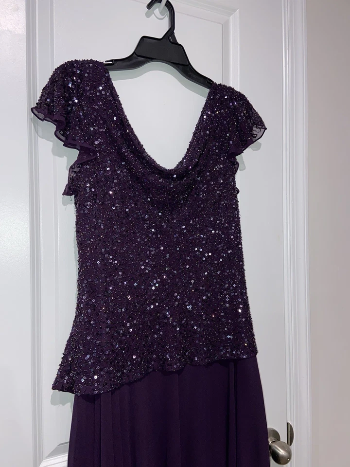 Vestido de noche vintage JKara New York púrpura con cuentas lentejuelas talla 14 Foto 2 de 4