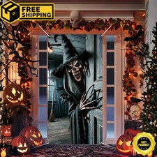 Halloween Witch Pattern Door Cover Hanging Banner for Decoration Scary Backdrop