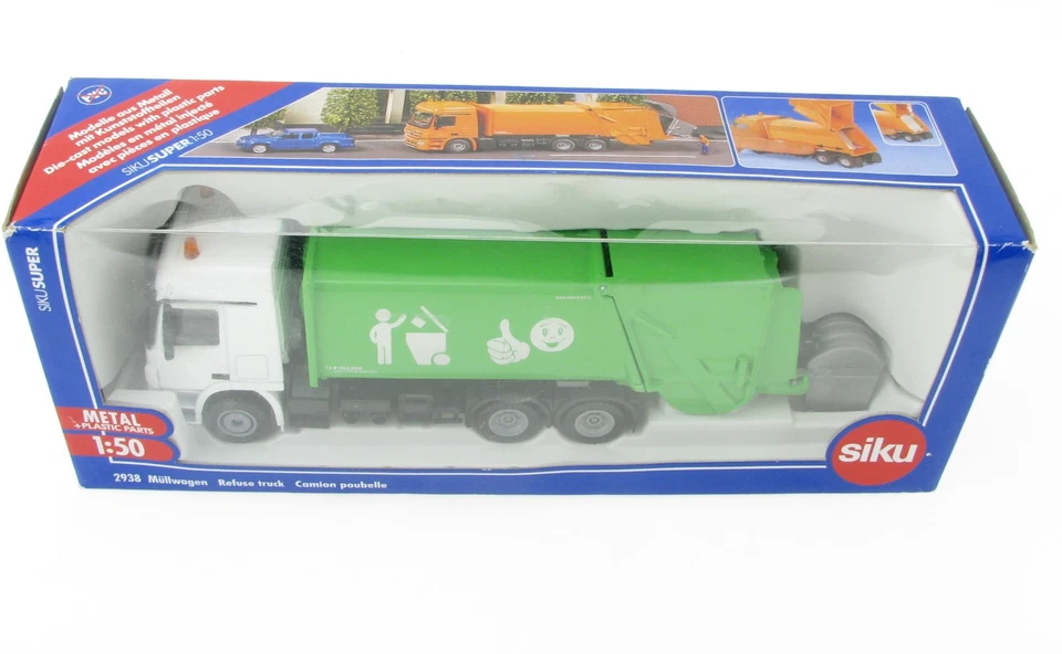 SIKU 2938 Mercedes Benz Actros Müllwagen 1:50 in OVP LKW Müllauto weiß grün - Bild 3 von 4