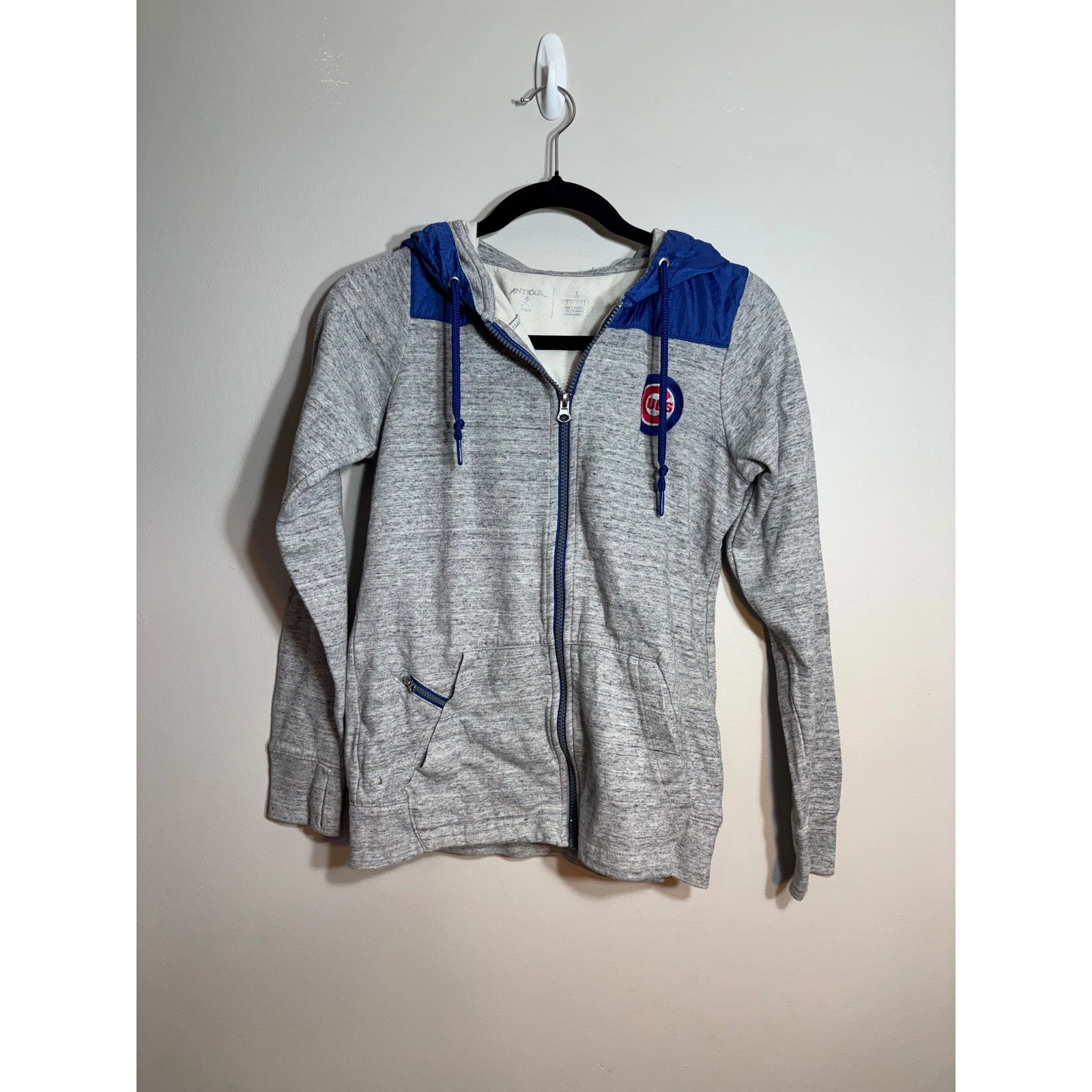 Antigua Chicago Cubs Womens Small Full Zip Hoodie Heather Grey Blue MLB Jacket