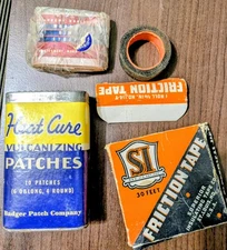 Vintage Tube Tire Rubber Repair Can Vulcanizing Car Bike Patch Kit Fabric Tape