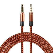 2Pcs Aux Cable 3.5mm Male to Male Nylon Braided 10Ft Auxiliary Cord Orange