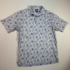 FootJoy FJ Mens Large Golf Polo Shirt White W Blue Floral Print Short Sleeve