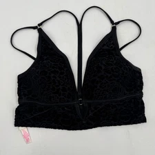 PINK Victoria's Secret Velvet Floral Lace Bralette Bralet Bra Black M