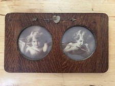 Antique Vintage Victorian Picture Double Photo Frame Quartersawn Oak Wood