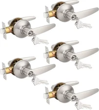 Probrico (5 Pack Keyed Entry Door Lever Lock for Exterior 5, Satin Nickel 