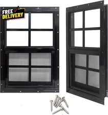 24 X 36 Shed Windows with Tempered Glass and Fiberglass Screen 2 Pack Small S...