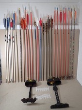 Vintage HUNTING ARCHERY ARROWS Lot Metal Carbon Feathers Tips Broadheads Quivers
