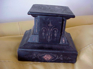 Antique Black Slate w/Marble inlay Plinth Base/Statue Pedestal Stand French?