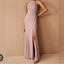 BHLDN Seraphine Crepe Maxi Low Back Bridesmaid Elegant Dress sz 0 Lilac Smoke