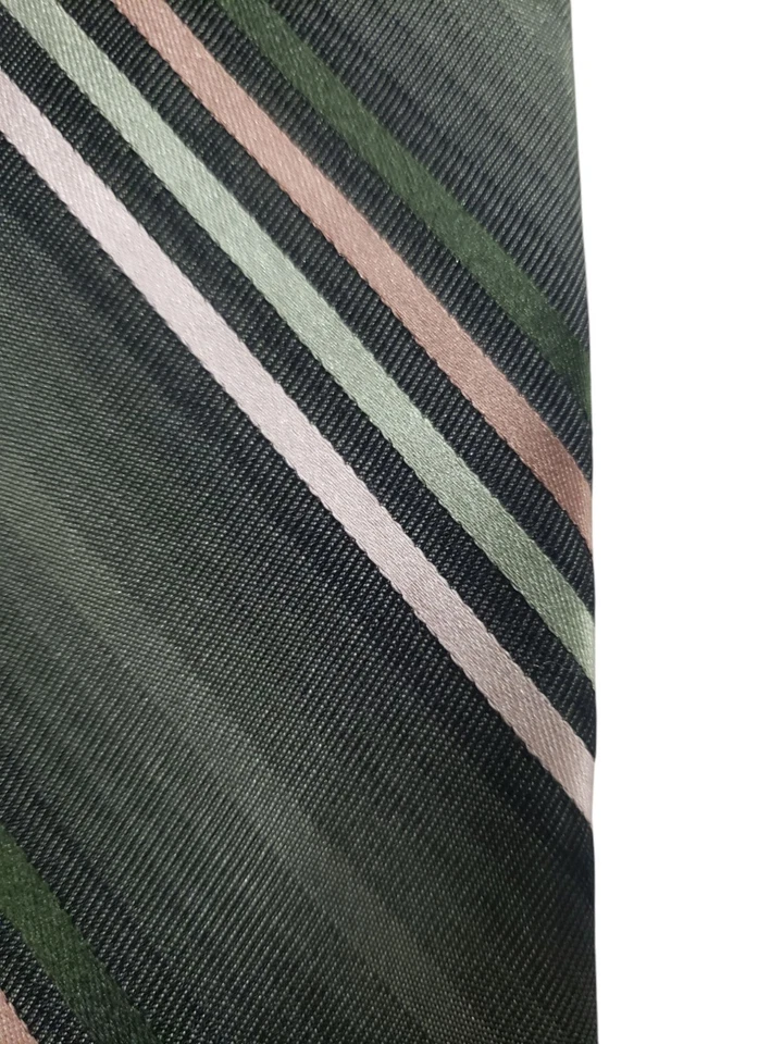 Corbata de diseñador Statements para hombre de lujo verde tostado crema rayas corporativa Foto 3 de 4