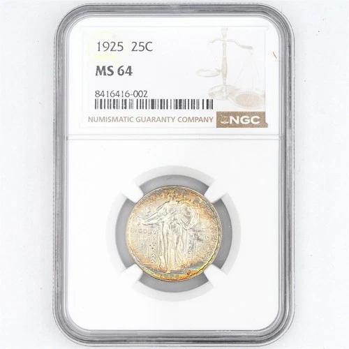 1925-P 25C STANDING LIBERTY QUARTER COLLECTIBLE COIN 90% SILVER NGC GRADED MS64