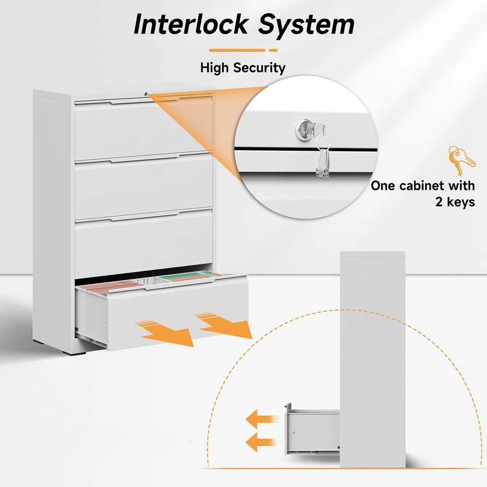 Archivador lateral de metal con 4 cajones archivador de metal archivador de metal con cerradura para el hogar Foto 4 de 4