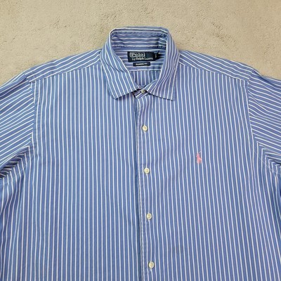 Polo Ralph Lauren Button Up Shirt Mens Large Blue White Stripe Classic Fit Pony