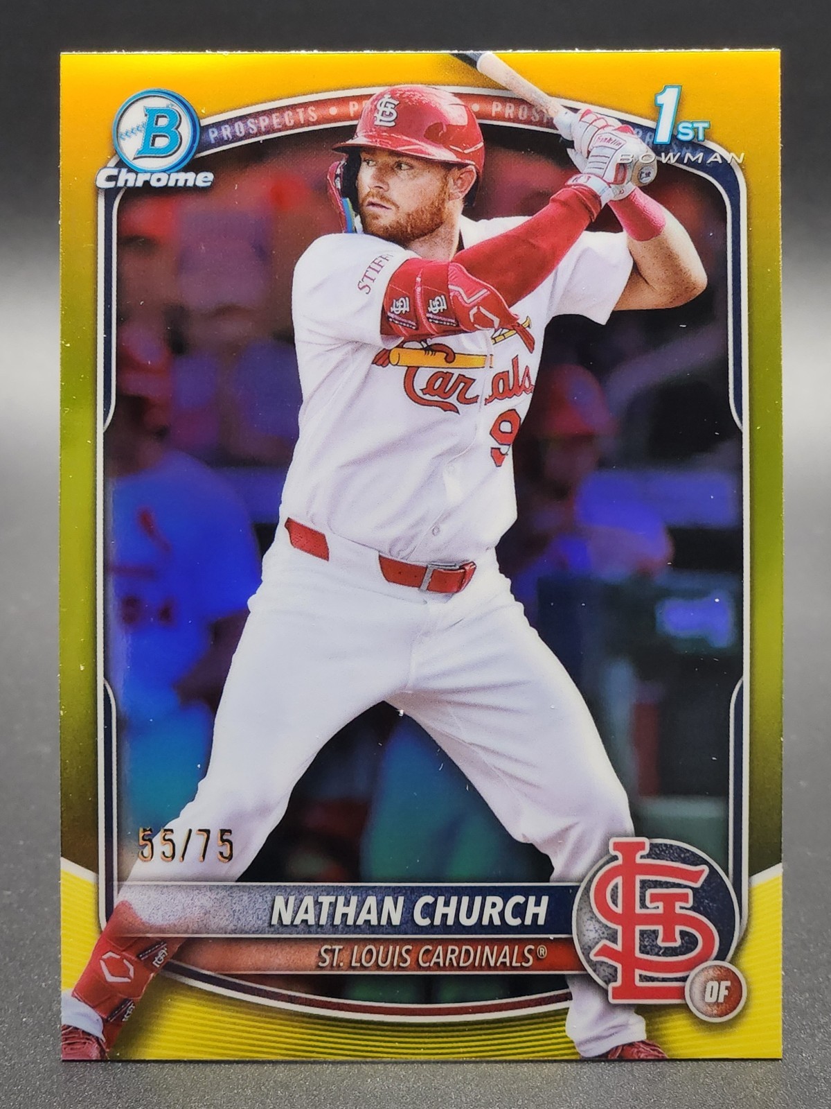 Nathan Church 2025 Bowman Chrome 1st #BCP-192 Yellow Refractor #'d 55/75