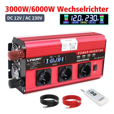 LVYUAN 3000W 6000W Spannungswandler 12V auf 230V Wechselrichter 4USB 3AC Fernsteuerung