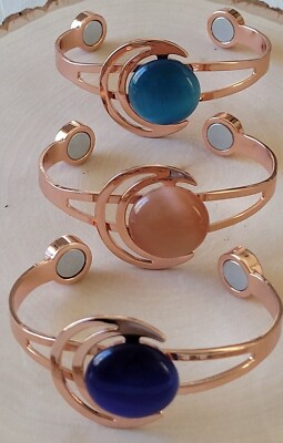 Solid Copper Magnetic Bracelet Copper Arthritis Therapy Cuff Cat Eye Sun & Moon