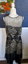 Tahari Arthur S. Levine Black Metallic Floral Sleeveless Lace Dress Sz 14 Large