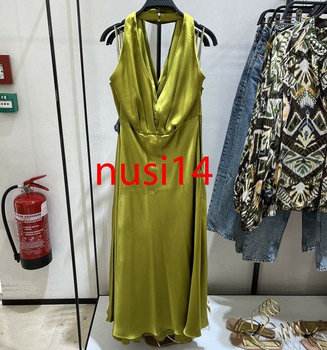ZARA NEW WOMAN LONG SATIN DRESS OLIVE 