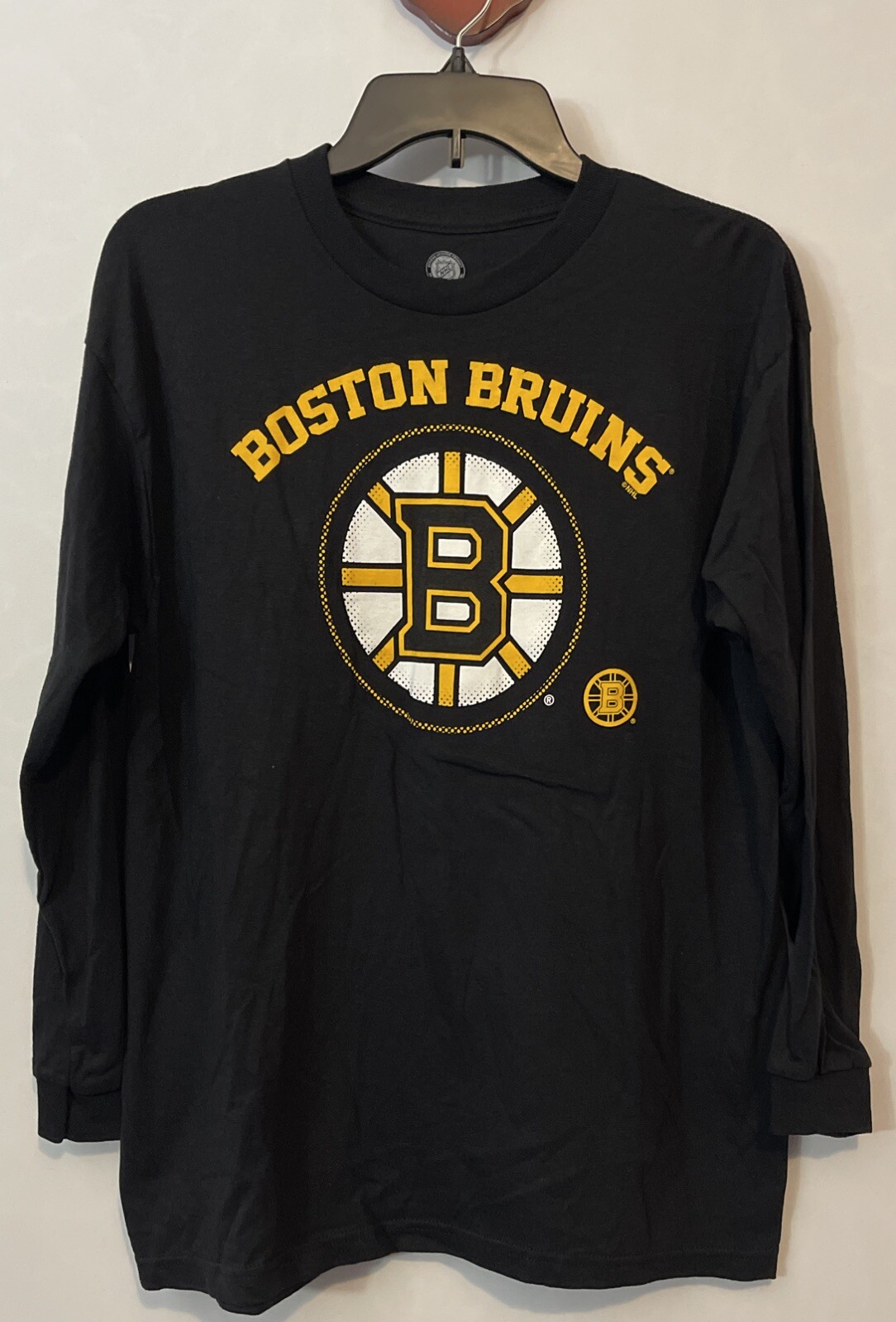 Boston Bruins Boys XL Black Long-Sleeved Cotton Licensed Logo Tshirt! A6624