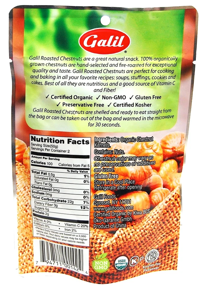 Paquete de 12 castañas asadas orgánicas Galil sin cáscara y listas para comer - sin gluten, Foto 2 de 4