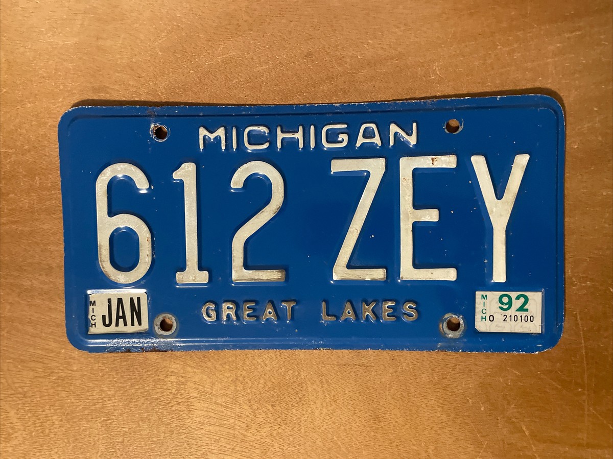 1992 Michigan License Plate Great Lakes Blue # 612 ZEY | eBay