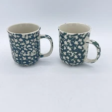 2 FOLK CRAFT MOOSE COUNTRY by TIENSHAN MUGS CUPS GREEN SPONGEWARE 10 oz