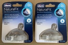 Chicco NaturalFit Nipple 0M Angled Slow Flow Lot of 2 BPA-free Baby Bottle-NEW
