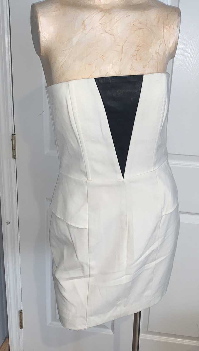 white mini dress with black accents Crowd Favorite Mini Dress