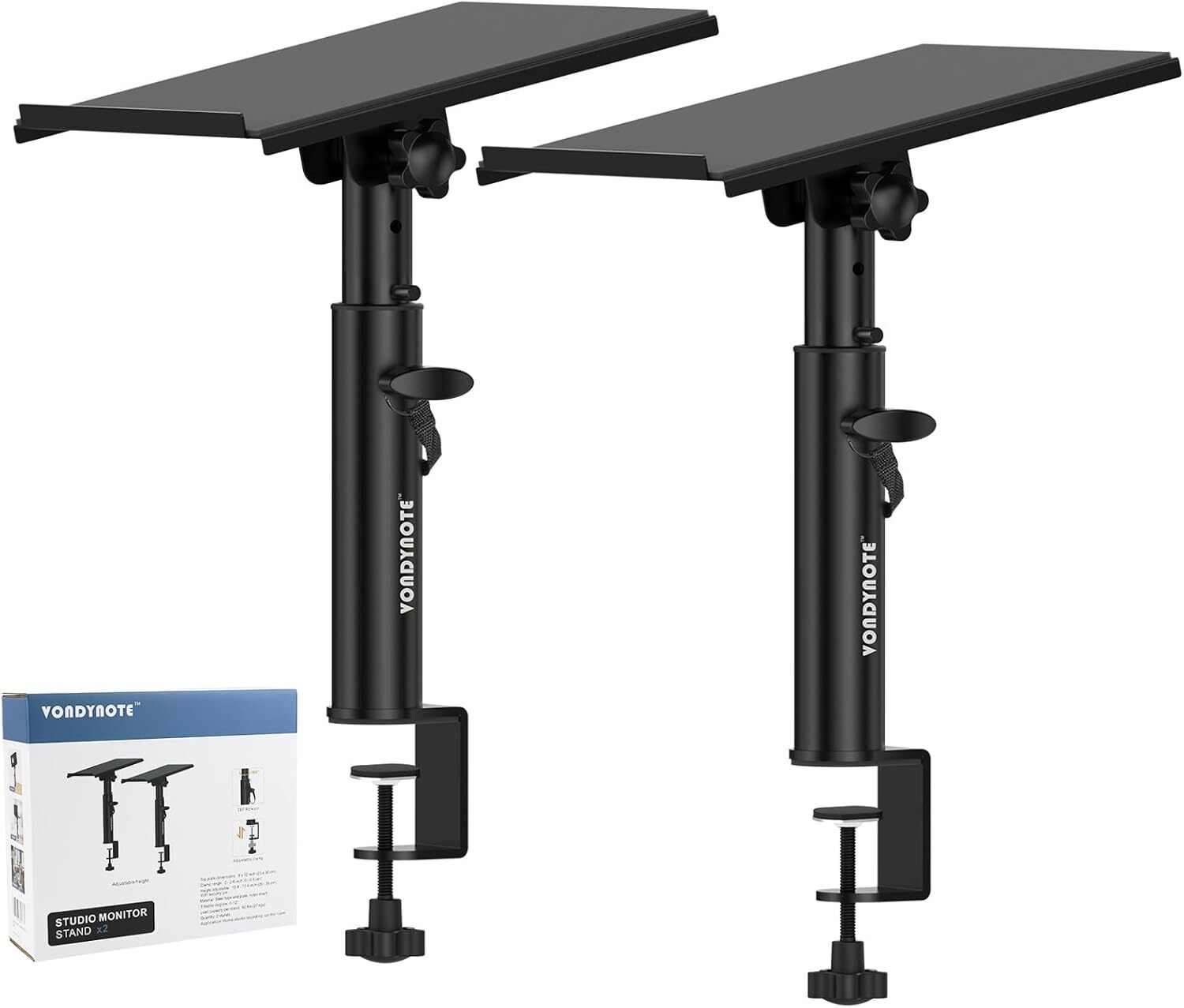 Heavy Duty Desk Clamp Speaker Stands with Adjustable Tilt Angle Tray of 0-12 °