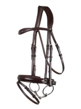 Black Leather Double Dressage Bridle with Snaffle Bit use for Dressage & Jumping
