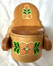 Russian Wood Salt Cellar With Wall Hanger