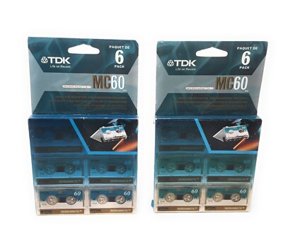 Lot of 2 TDK MC60 Microcassette 6-Pack 60 Min for Dictation & Answering Machines