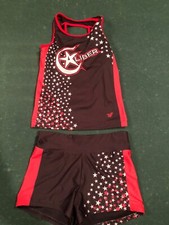 CALIBER Girls YOUTH M Dance Uniform Top  Shorts - Spandex Black Red Silver