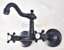 Oil Rubbed Bronze Bathroom Kitchen Dual Handle Sink Faucet Tap Wall Mount snf458