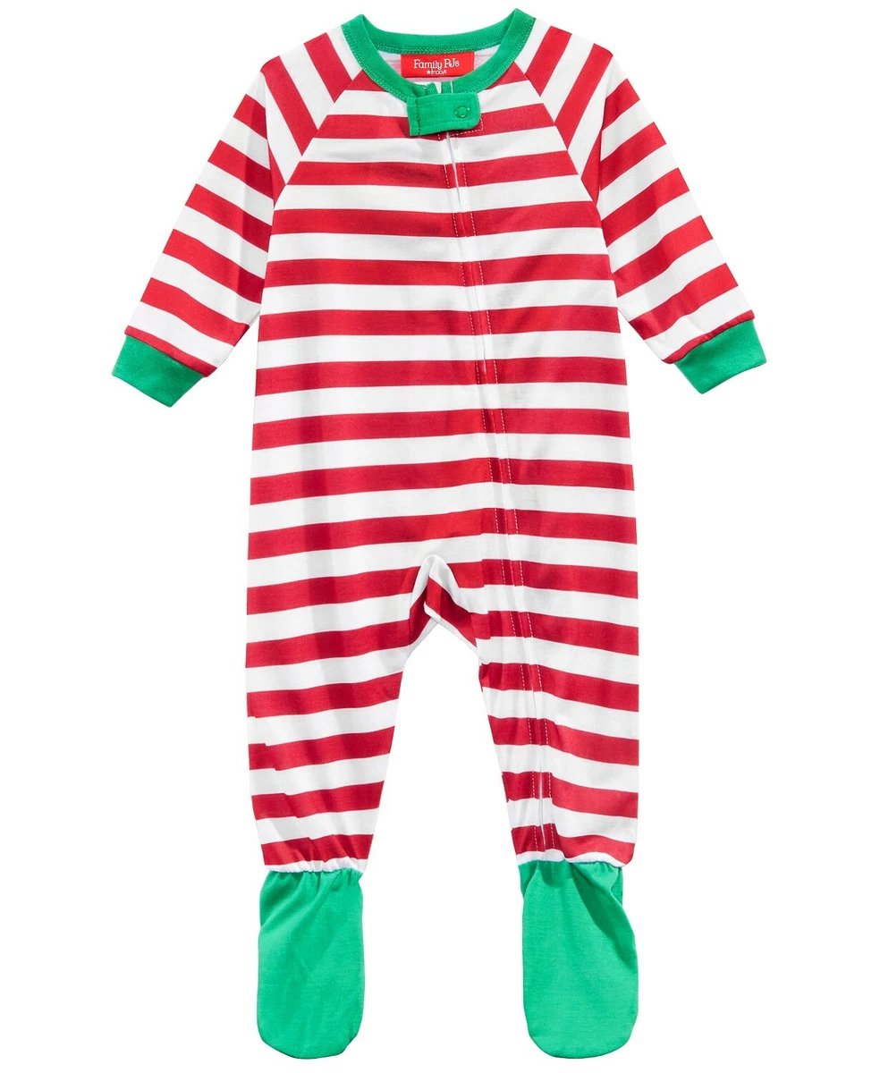 Red and white striped footed baby pajamas hot sale