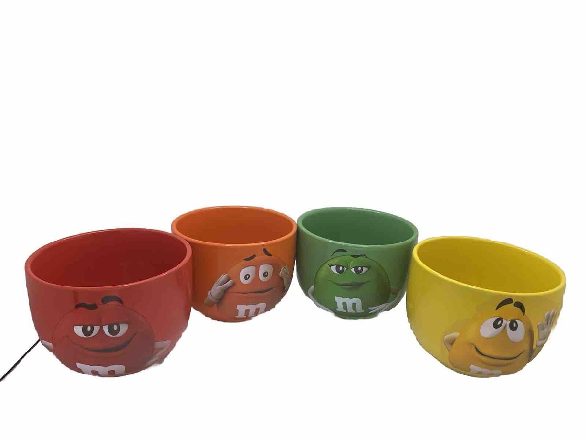 M&M 4 Ceramic Bowls- Red, Orange,Green & Yellow Used For Ice Cream