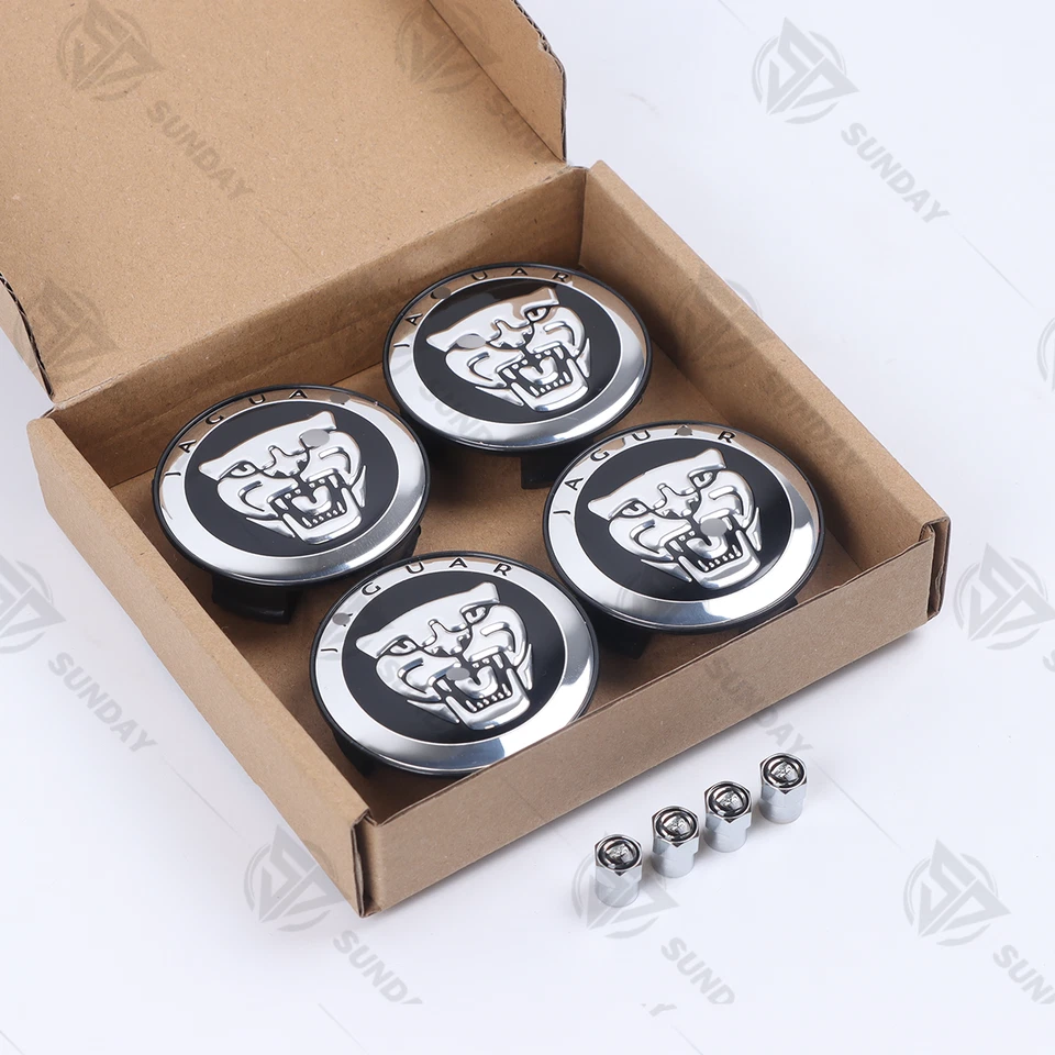 4X For JAGUAR Wheel Rim Center Caps fits S XJ XJ8 XF XK F-Type F-Pace Black - Image 4 of 4