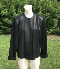 Vintage Leonard Paris Studio Open Front Knit Sleeves Leather Jacket Sz 1 (m)