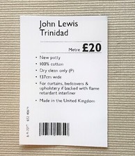 JOHN LEWIS 'TRINIDAD'  FURNISHING FABRIC - 100% COTTON - NEW PUTTY - 1.5 METRE