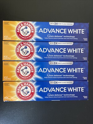 4x Arm & Hammer Advance White Fluoride Toothpaste Clean Mint - 6oz Exp 04/26+