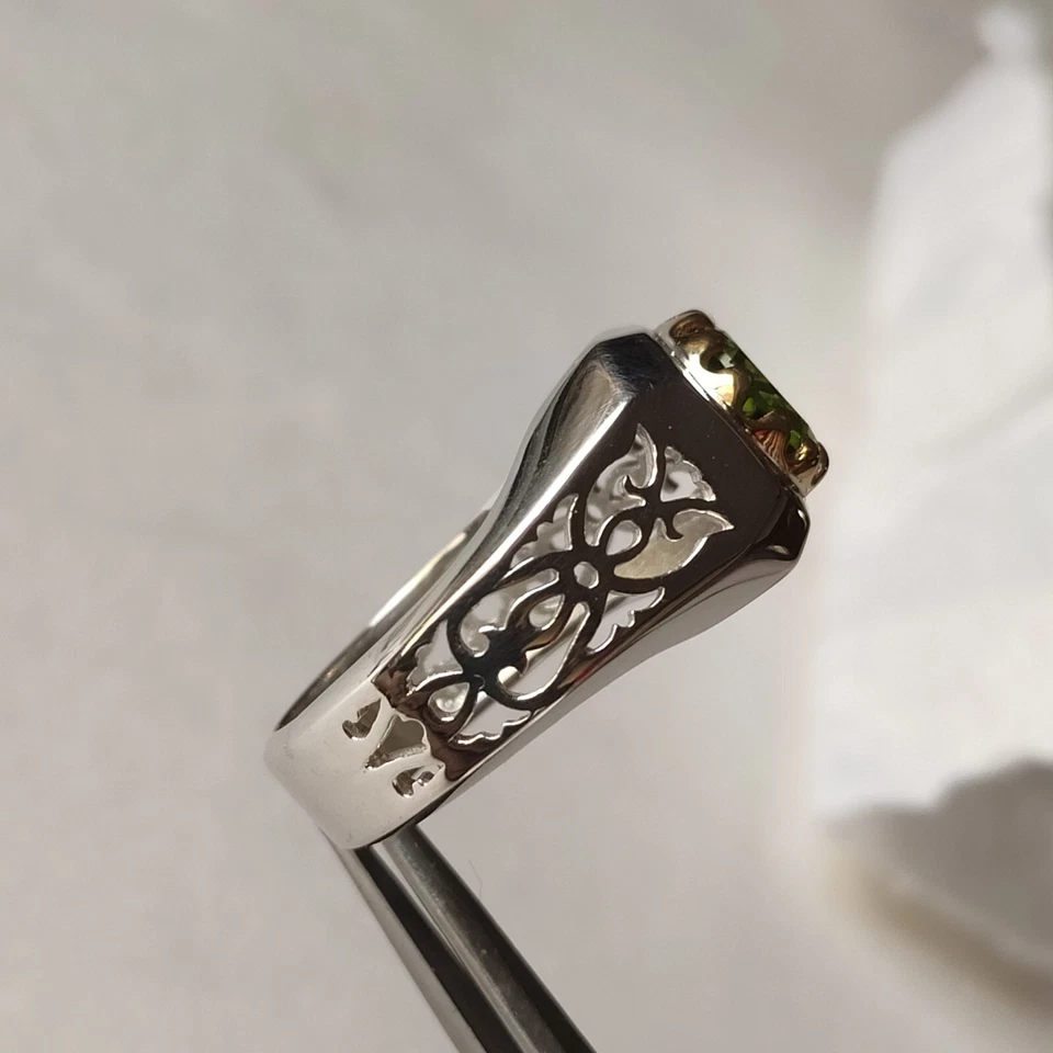 925纯银认证男式稀有天然橄榄石男士礼品戒指 — 第 4/4 张图片