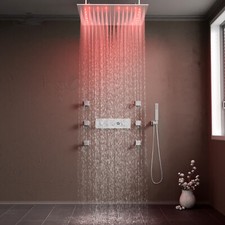 Luxury Ceiling LED 20" Shower System with Jets Brushed Nickel Thermostatic Valve
