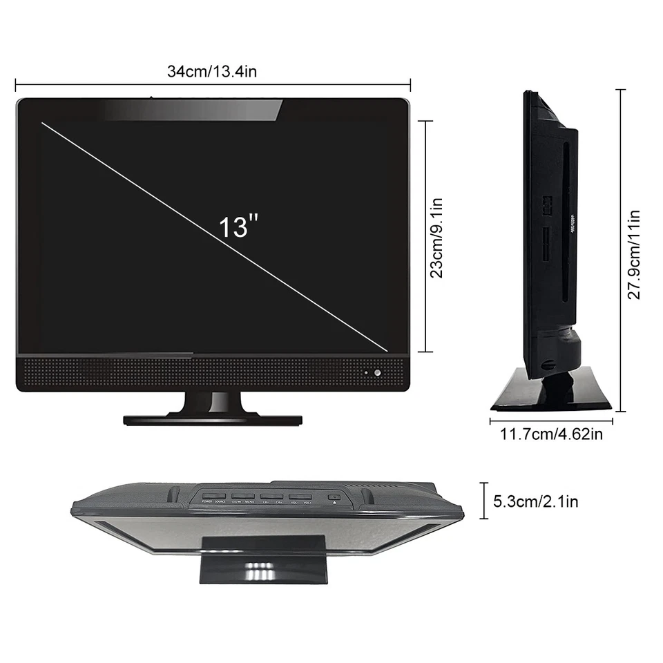 13.3" Portable Rechargeable HD LED TV with Antenna HDMI DVD VGA RCA USB HDTV - Image 2 of 4