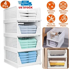 4 Tier Stackable Storage Cabinet Closet Shelf Shoe Organizer Kitchen Baskets