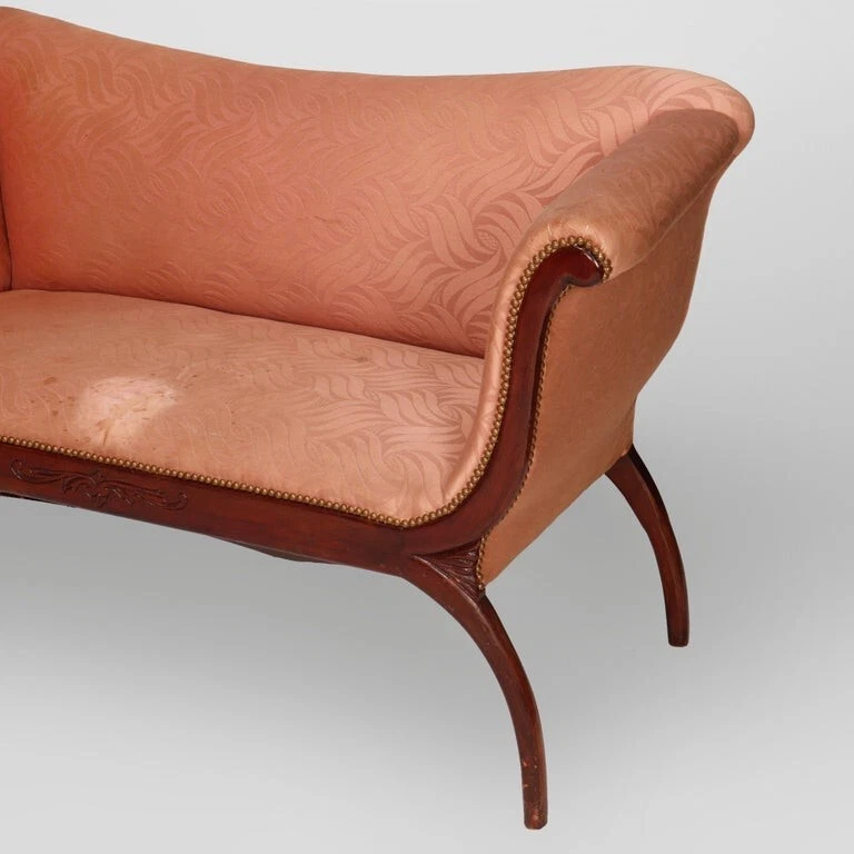 Antique Classical Continental Carved Mahogany Upholstered Settee, Circa 1920 - Image 3 of 4