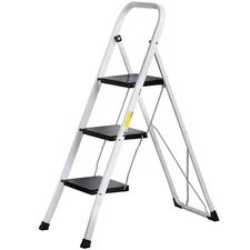 3 Step Ladder Folding Anti-slip Steel Step Stool 300Lbs Capacity White Black